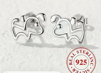 Dog Puppy Silver Earrings 