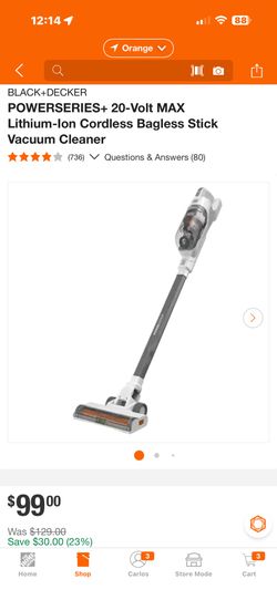 BLACK+DECKER POWERSERIES+ 20-Volt MAX Lithium-Ion Cordless Bagless Stick Vacuum Cleaner$75