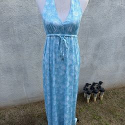 Reyn Spooner Brrr Hihipea Maxi Halter Hawaiian Dress Women's Medium Blue