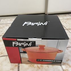 PARINI 4 QT Casserole Soup Bake Serve Dish & Lid Red Black Stoneware NEW IN BOX
