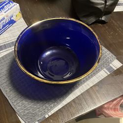 Extra Large Cobalt Blue Center Bowl with Gold Rim Super Retro