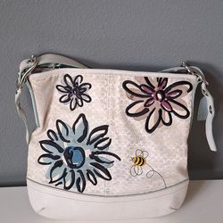 Vintage COACH White Floral Bee Duffle Crossbody Shoulder Bag F10871