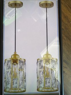 Pack of two glass hanging ceiling lamps