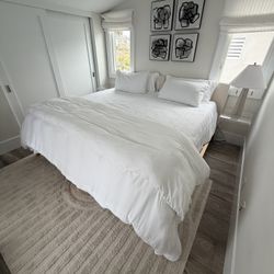 Pair Of LIKE NEW TwinXL Nectar Premier Hybrid Mattresses With Bed Frames And Bedding