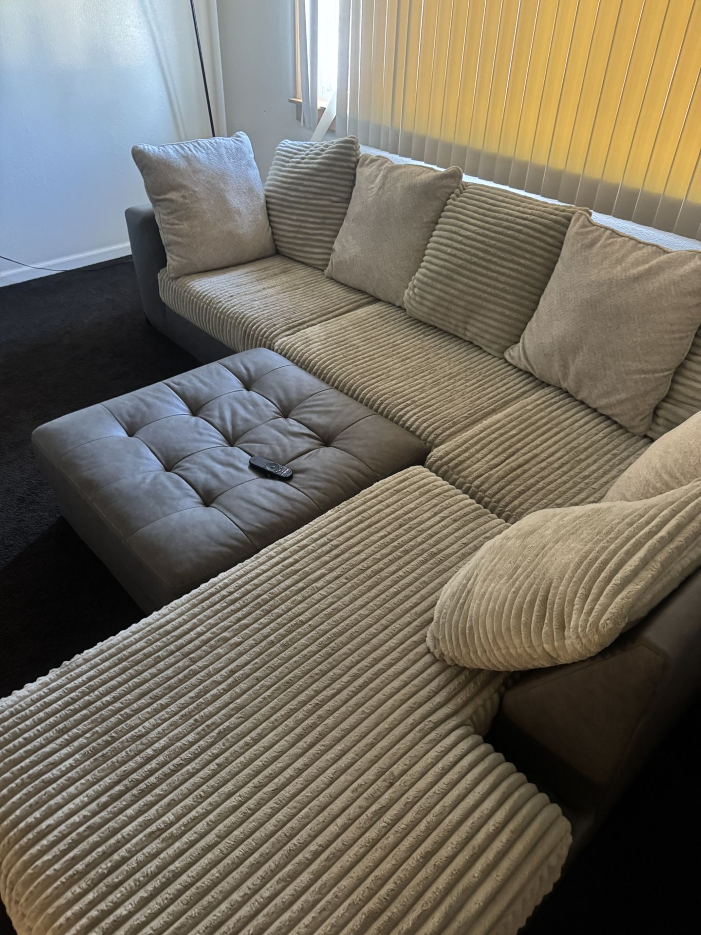 Whitesh/Grey Couch & Ottoman