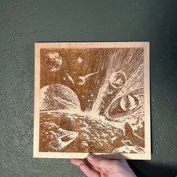 Laser Engraved Wooden Space Art