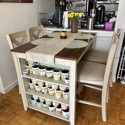 High Top Table With 4 Chairs And Build In 3 Shelves Storage