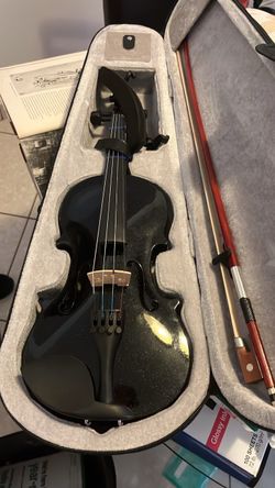 Black Gloss Violin with Bow and Case