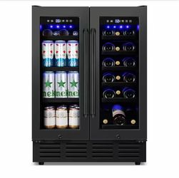 23.5 in. Dual Zone 18-Wine Bottles and 68-Cans Beverage & Wine Cooler in Black with Safety Locks and Keys