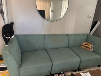 Teal 3-Seat Tufted Fabric Sofa