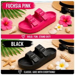 NEW Beach Slides Sandals ☀️🌴 Pink Black White Blue Yellow Coral