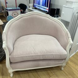 Restoration Hardware Wooden Pink Velvet Chair