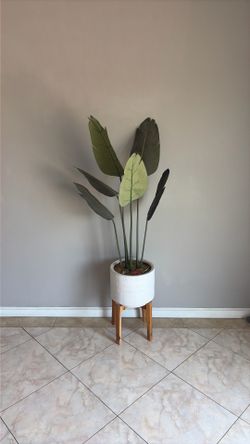 Artificial Bird of Paradise Plant Tree with White Tall Planter, Tall Potted Faux Plants Indoor, Decorative Evergreen Tropical Fake Floor Plant for Hom
