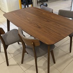 Walnut Solid Wood Dining Table + 4 Chairs