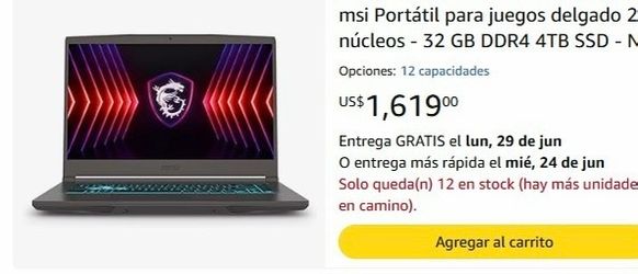 msi Portátil para juegos delgado 2025 15 B13VE 15.6 pulgadas FHD IPS 144Hz Intel i7 32gb ram 1 tb ssd