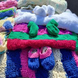 Adult And Baby Afghans With Matching Slippers/booties 