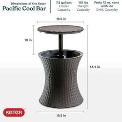 Keter Pacific Rattan Brown 7.5 Gallon Cooler Table ⭐NEW IN BOX⭐  CYISell