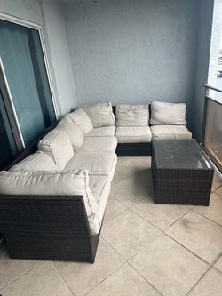 Outdoor Wicker Sectional Sofa Set with Coffee Table