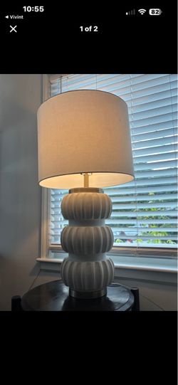 White Ceramic Table Lamp with Drum Shade