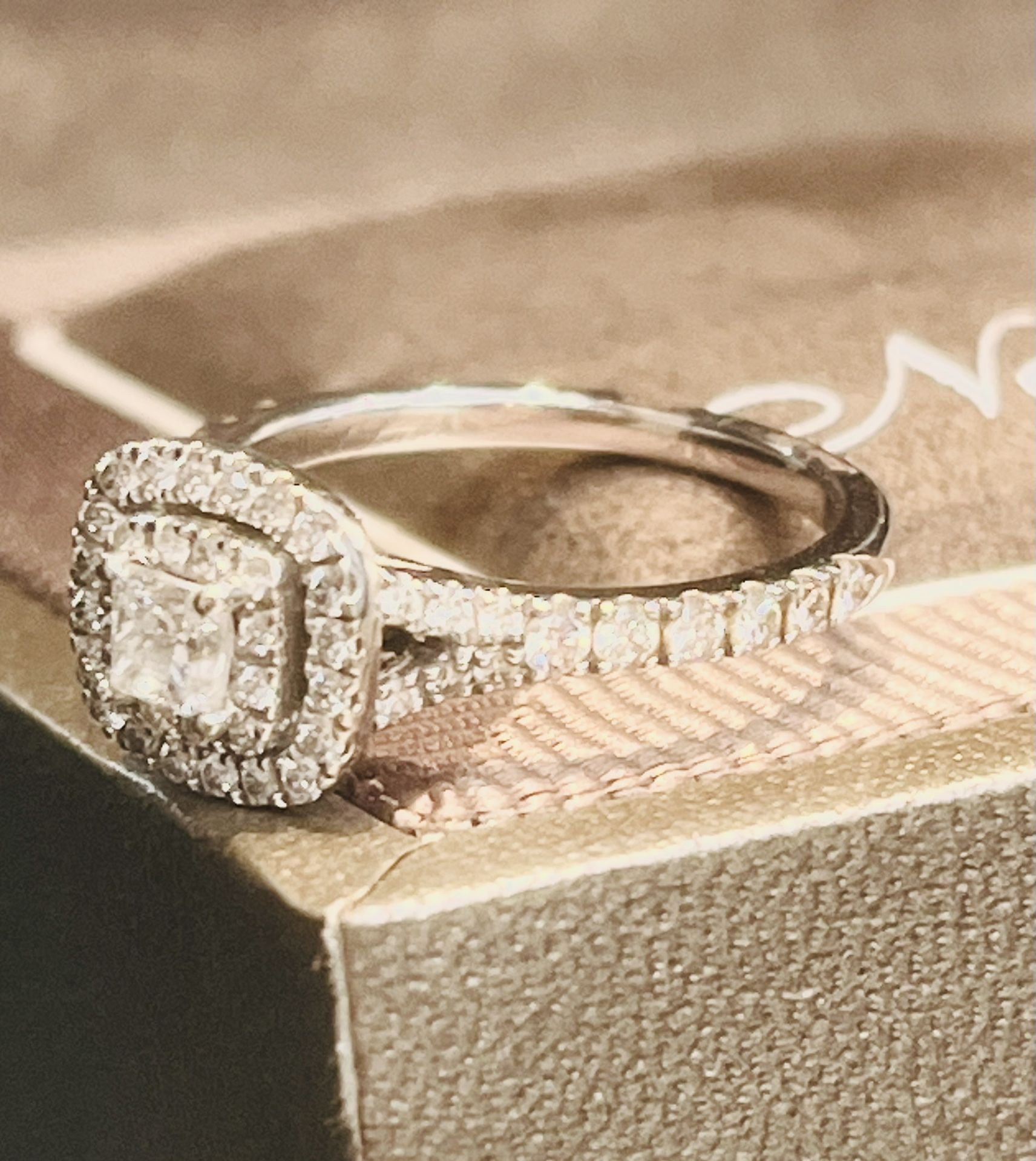 14k White Gold Double Halo Cushion Ladies Diamond Engagement Ring