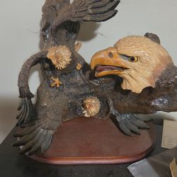 Bald Eagle Family Resin Sculpture on Wood Base