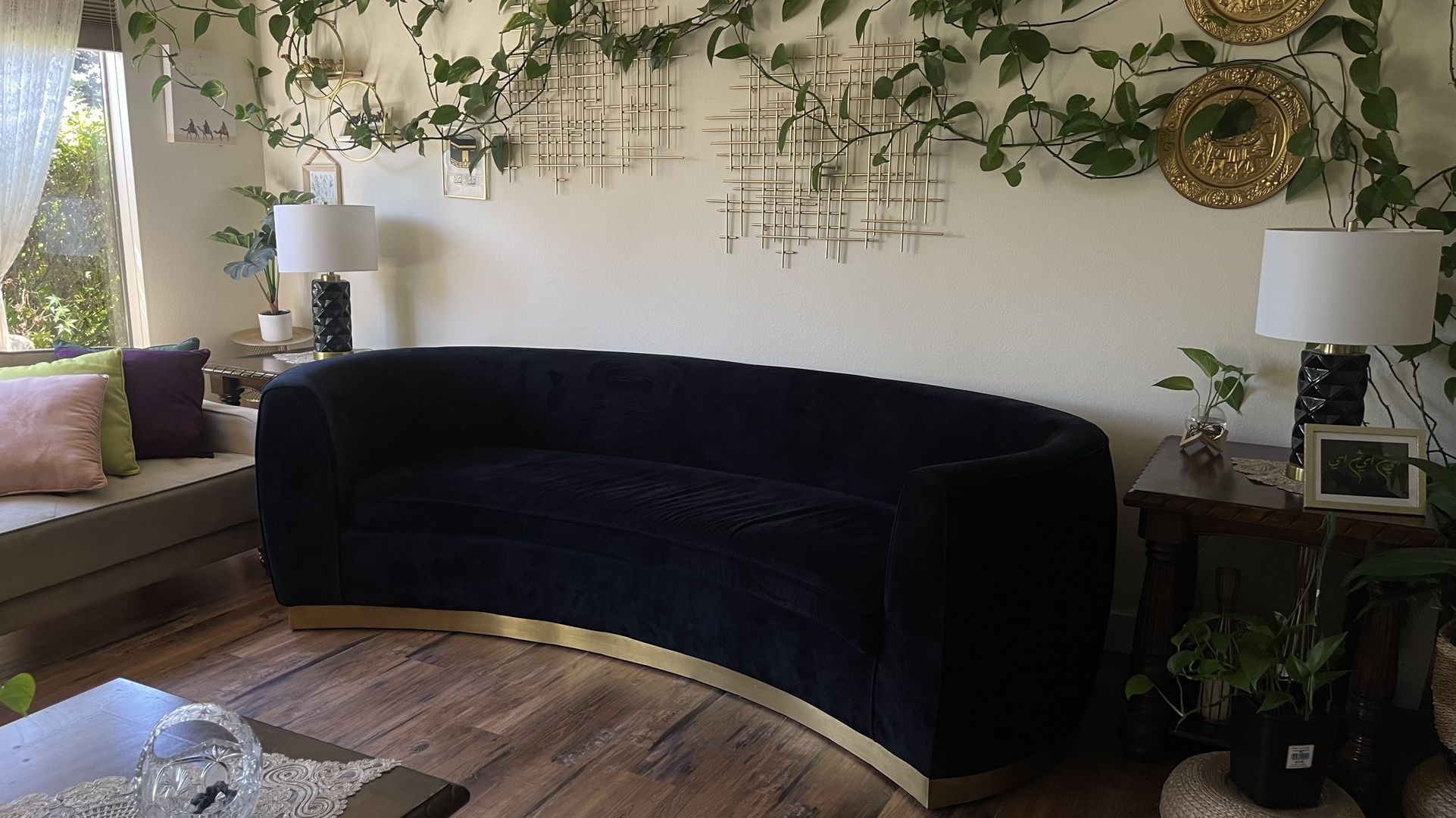 Set of 2 Modern Curved Velvet Sofas – $700 Each