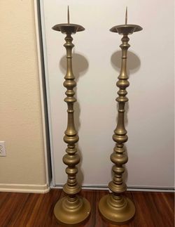 42 inches tall PAIR OF LARGE BRASS CANDLESTICKS