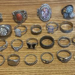 Huge Lot Of 28 Rings Gold Silver vintage to now some stretchy
