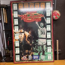 Larry Bird Heavy Wood Poster 24” W 36” H Has Holes In It Where Was Attached To Wall