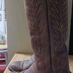 MEN'S JUSTIN BOOTS FORT WORTH TEXAS BROWN COWBOY BOOTS PULL UP STRAPS KICK OFF BACKS HEEL TAPS 16.5"