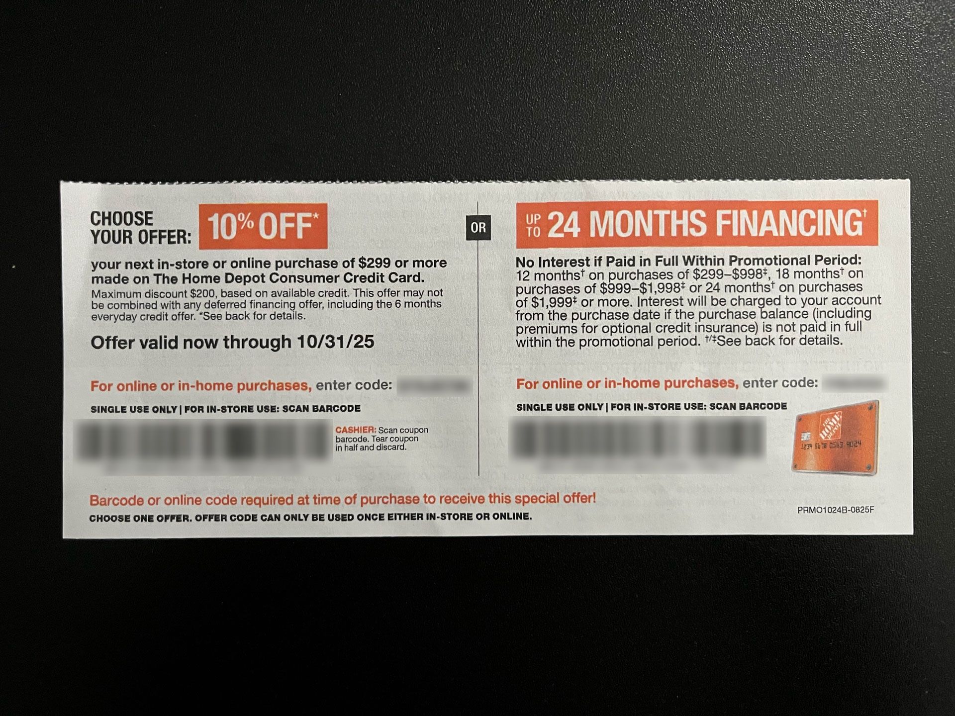 Home Depot Coupon 10% OFF or 24 Months Financing Exp. 10/31/25