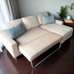 Modern Beige L-Shape Sectional Sofa with Sleeper Pullout & Chaise