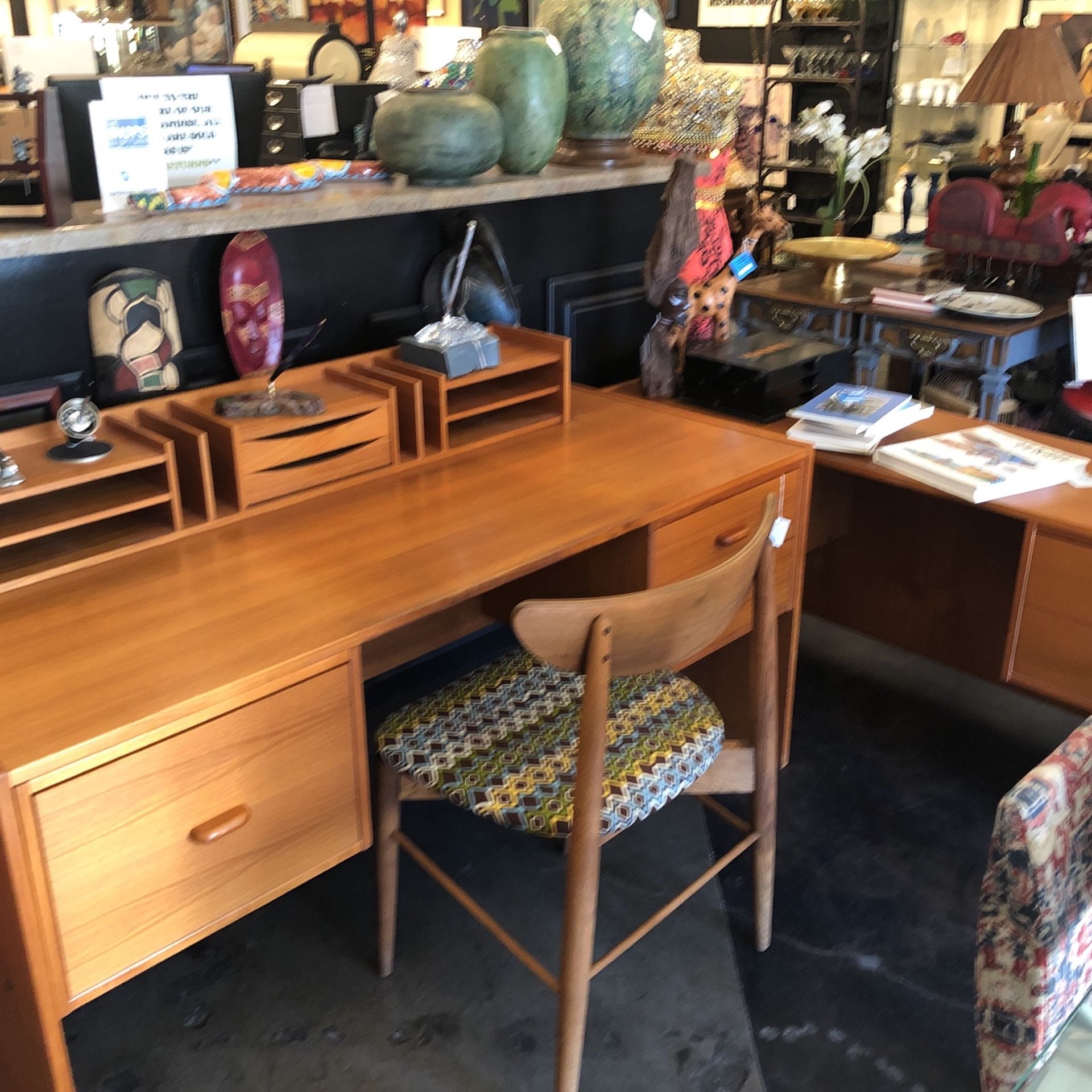 Teak Office Desk & Rolling Credenza - #DMT