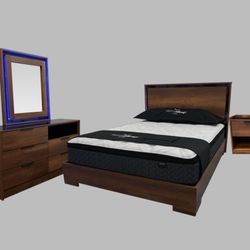 Walnut Wood Bedroom Set Queen Full