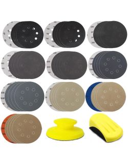50pcs Sandpaper 8 Hole 5 inch Sanding Discs Hook and Loop 60/180/240/400/800/1200/2500/4000/7000/10000 Grits with Hand Sander for Automotive Metal Pol
