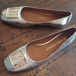 Tory Burch Georgia Metallic Leather Ballet Flats size 9