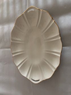 White Lenox Porcelain Oval Serving Dish with Gold Trim