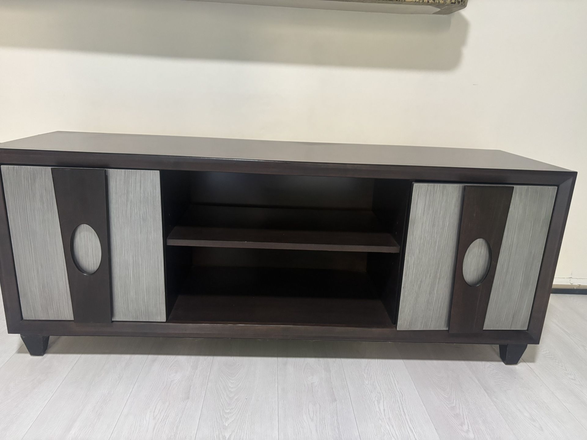 MODERN WOOD/ SILVER CONSOLE  60x17” H 24”