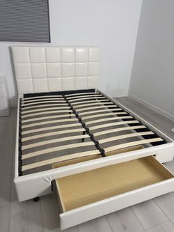 White Faux Leather Queen Bed Frame