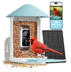 Smart Bird Feeder with 2K HD AI Camera Solar Powered, Wireless Wildbird Watching, Live Stream&Color Night Vision, Auto-Capture & Noti