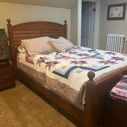 Wood Bed Frame & Mattress Queen Size
