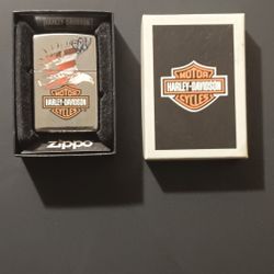 Vintage Red, White, Blue Zippo Harley Davidson Lighter With Box Never Used.
