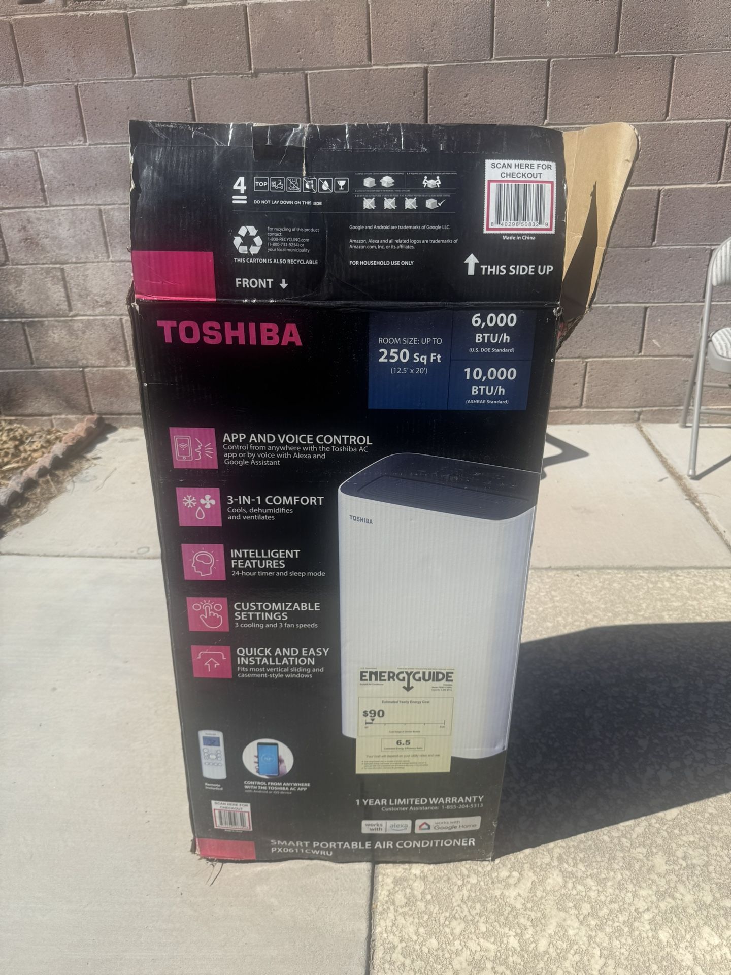 Toshiba Smart Portable Air Conditioner $200– 6,000 BTU (10,000 BTU) App & Voice Control