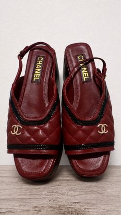 CHANEL Burgundy Quilted Platform Slingback Sandals Size 38 | Pearl CC