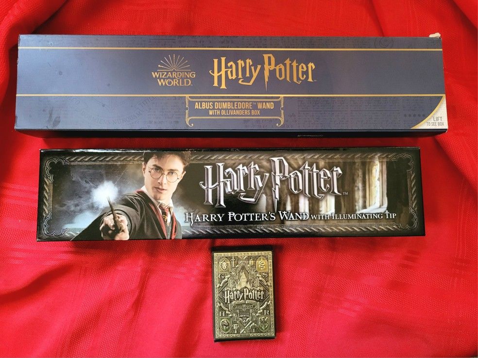 Harry Potter 2 Wands And 1 Deck Of Playing Cards Lot!