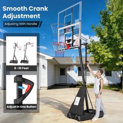 Used Basketball Hoop 54” Basketball Goal Stand Pull Lift Adjustment Height Adjustable 8ft - 10ft with Wheels for Youth Adult Outdoor Use