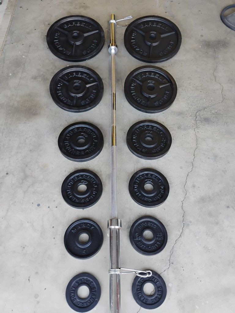 Olympic Barbell and 245 lbs of Weights