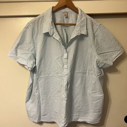 LL Bean Men's short sleeve button front casual shirt mint plaid  Size: 3X plus  Never worn. Wash once.