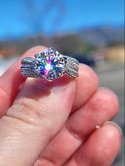 3 Carat Solitaire Cut Moissanite 18kt White Gold Plated Sterling Silver Ring.