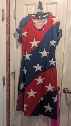 Red White Blue Stars Print T-Shirt Dress Size Large
